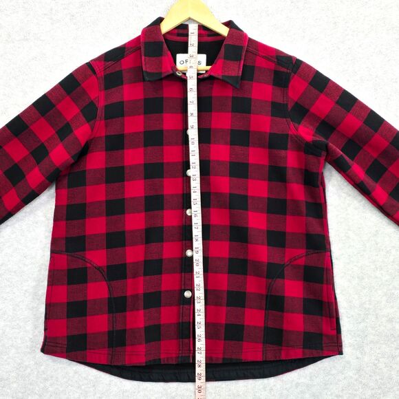 Orvis Womens XL Red Black Buffalo Check Plaid Flannel Fleece Lined Shacket Shirt - Picture 8 of 10